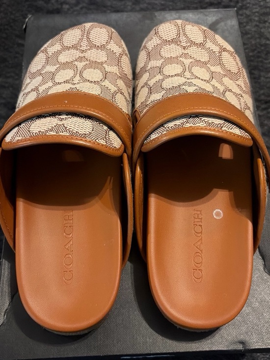 Coach Shoes - Coach Tan & Brown Signature Canvas Slide Mules